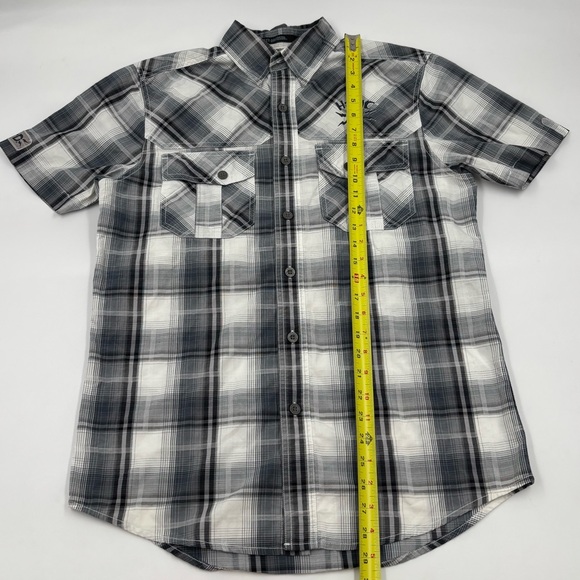 Harley-Davidson Men's‎ M Cotton Gray Plaid Short Sleeve Button Down Shirt - Picture 3 of 5
